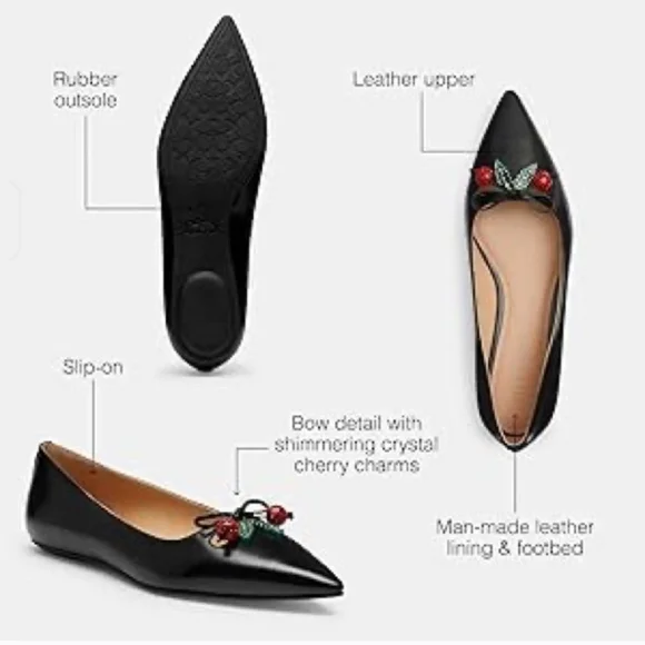 NIB Coach Runway Cherry Black Leather Flats - Size 8 - Picture 6 of 12